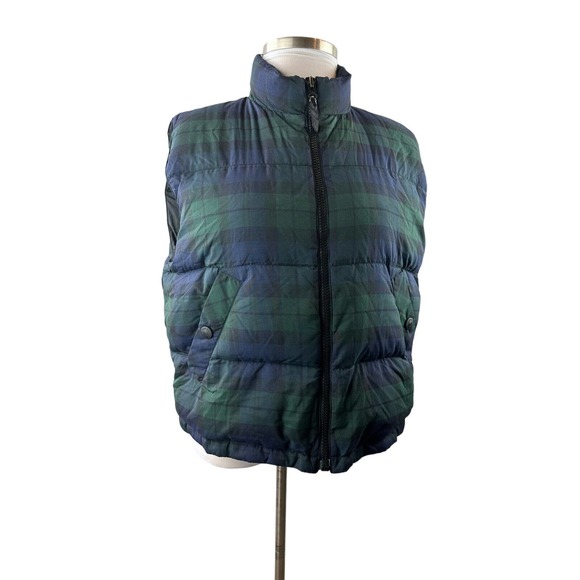 Eddie Bauer Full Zip Goose Down Puffer Vest Blue Green Plaid Women's Size XL - Picture 7 of 12
